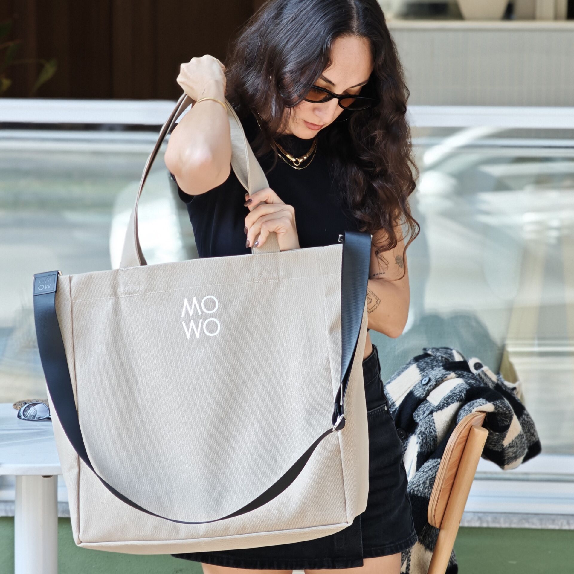 WAXED CANVAS CREAM OVERSIZE BAG